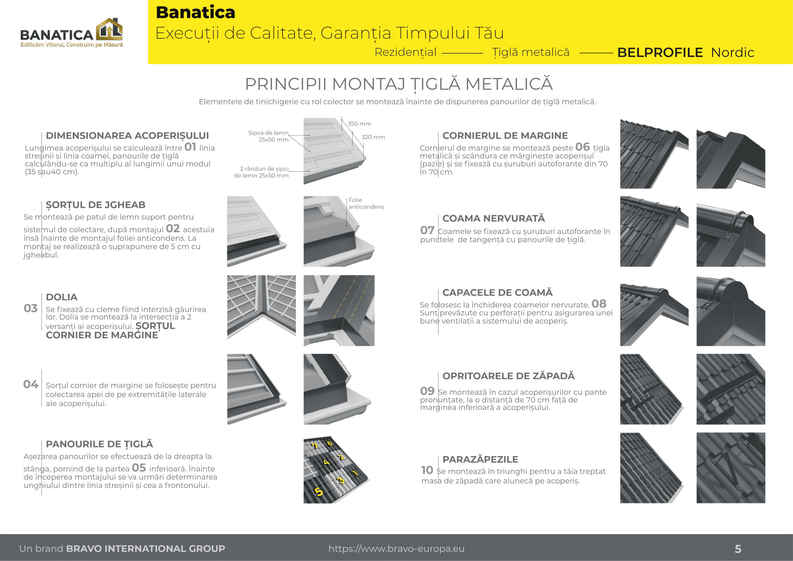 Detalii de montaj pentru țiglă metalică NORDIC