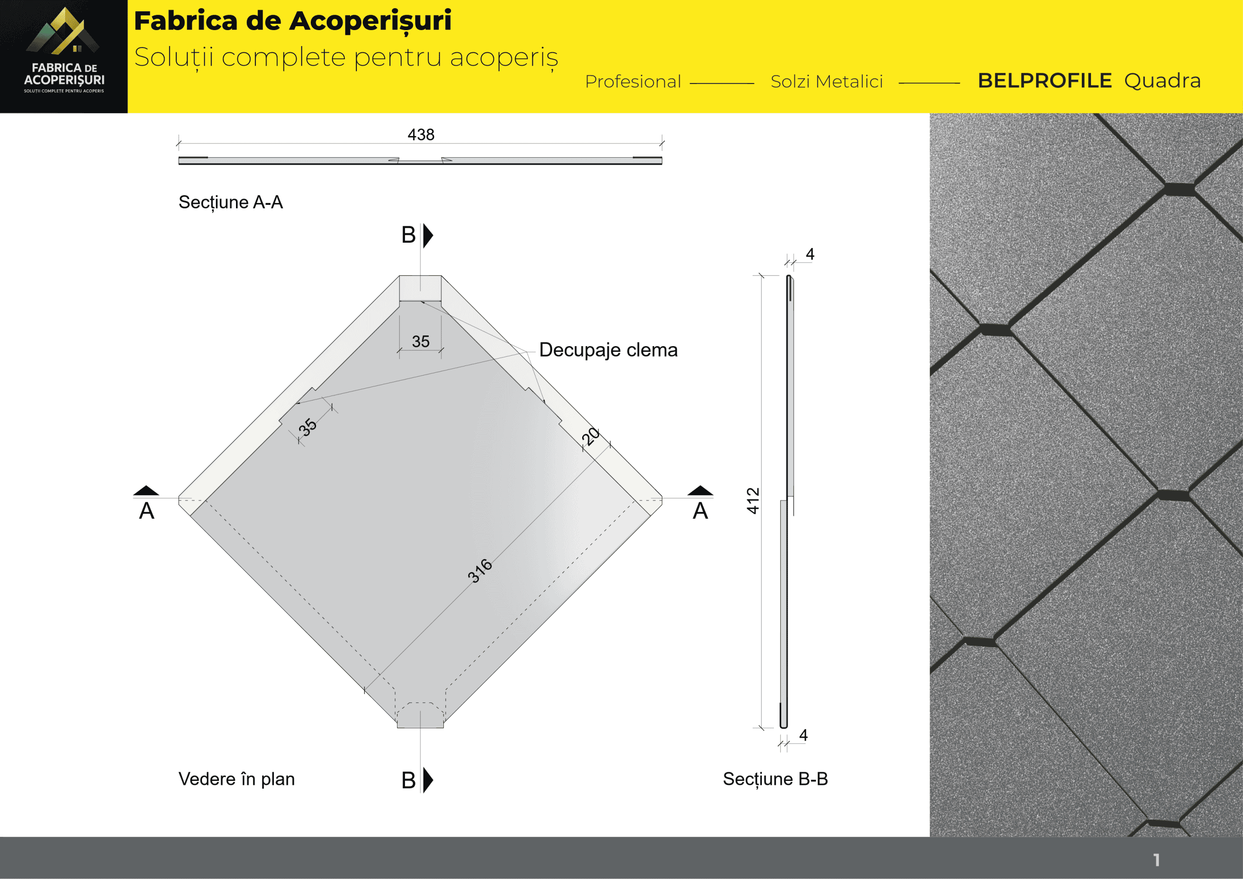 Detaliu solzi metalici QUADRA – modul pătrat