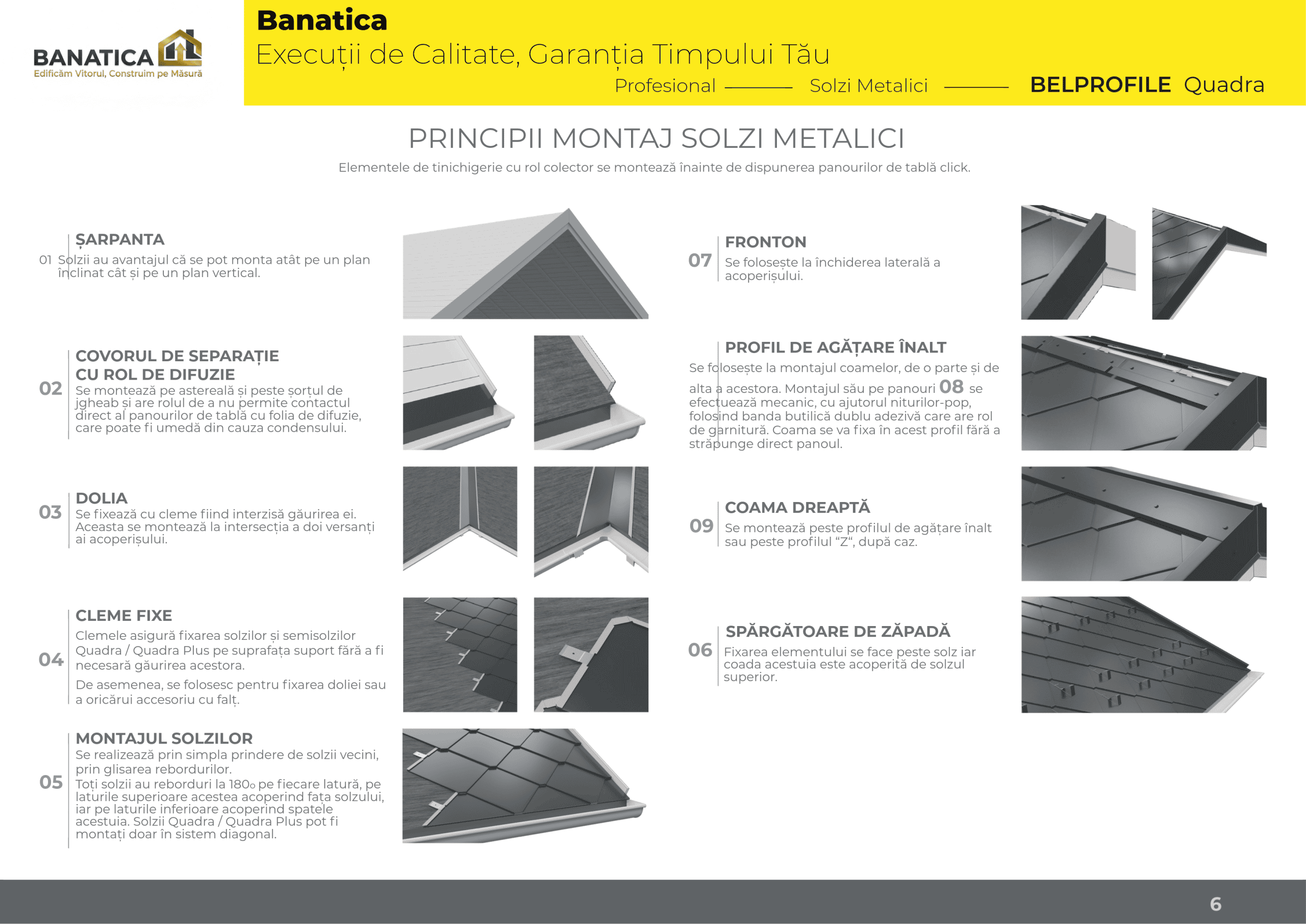 Aplicație pe acoperiș cu solzi QUADRA – vedere de ansamblu