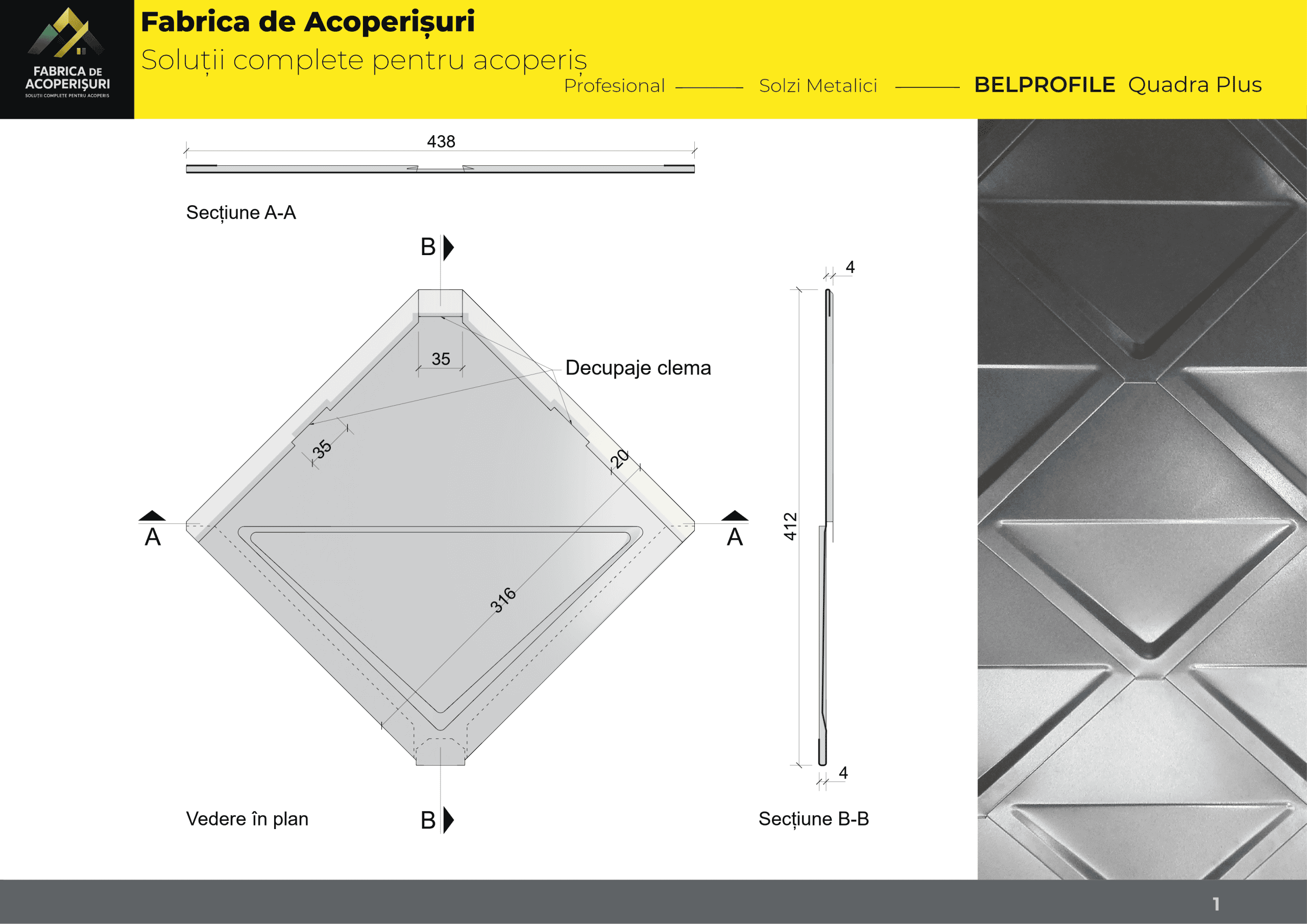 Detaliu solzi metalici QUADRA PLUS – modul pătrat