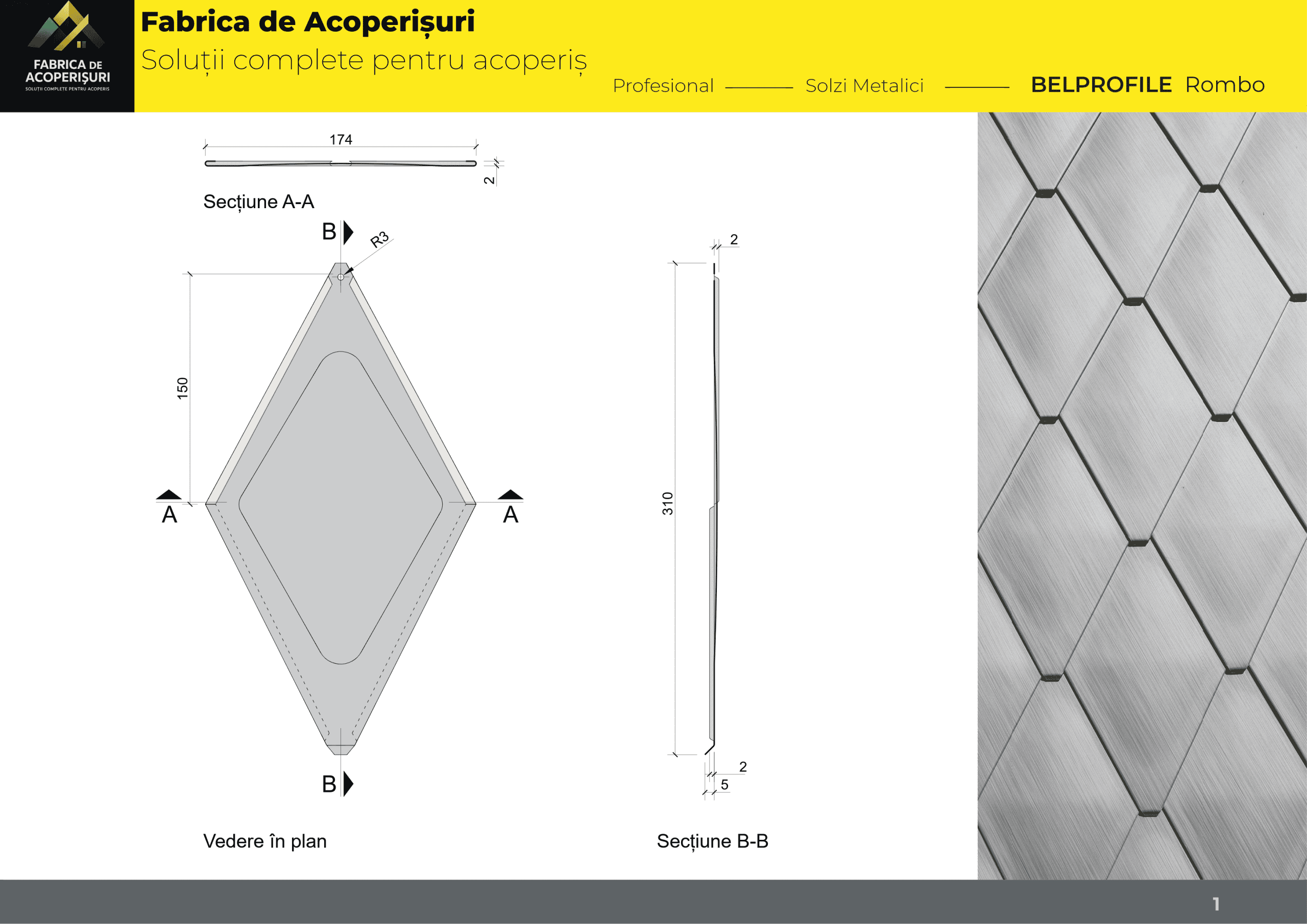 Detaliu solzi metalici Bellprofile ROMBO