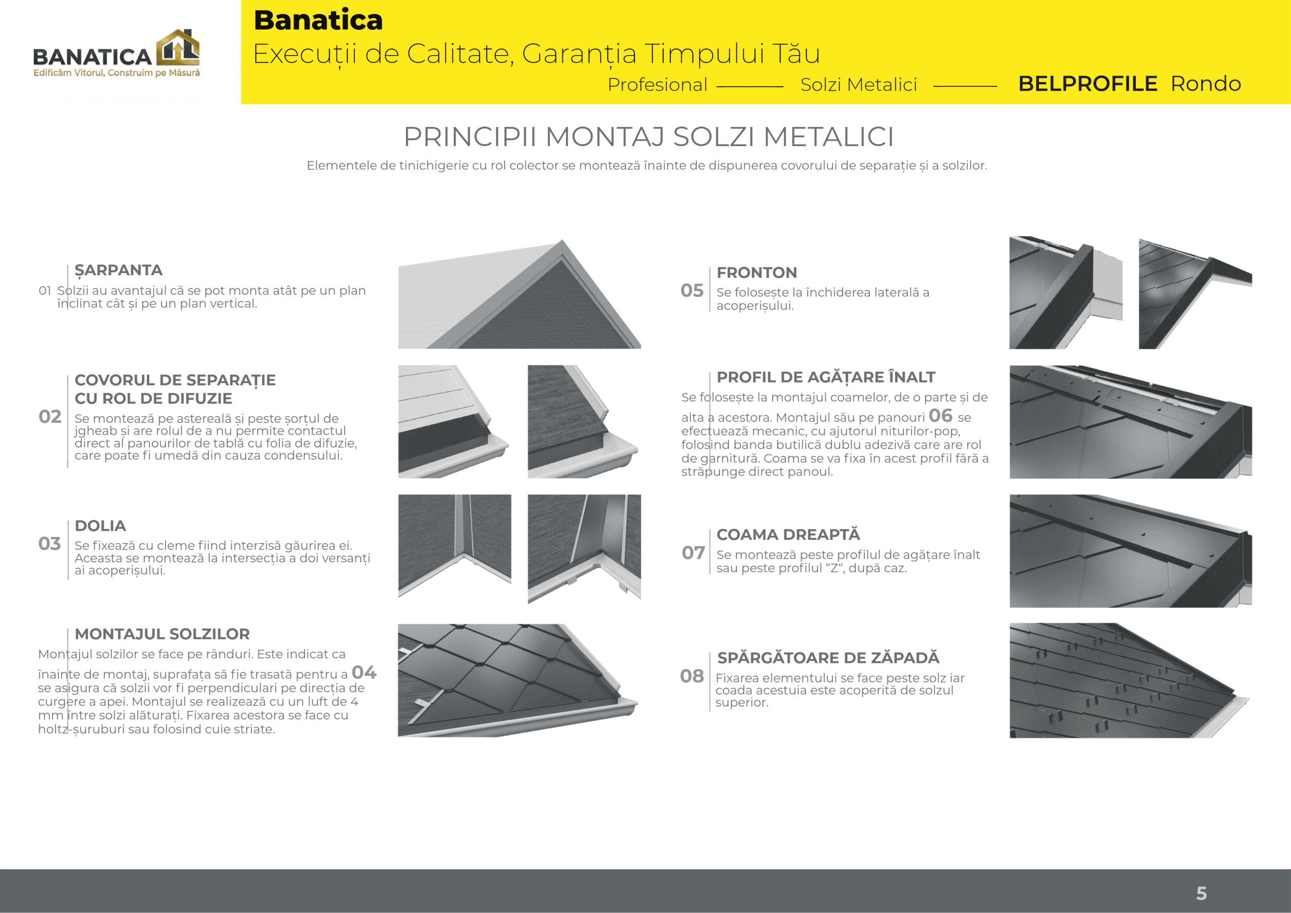 Aplicare solzi RONDO pe acoperiș – vedere generală
