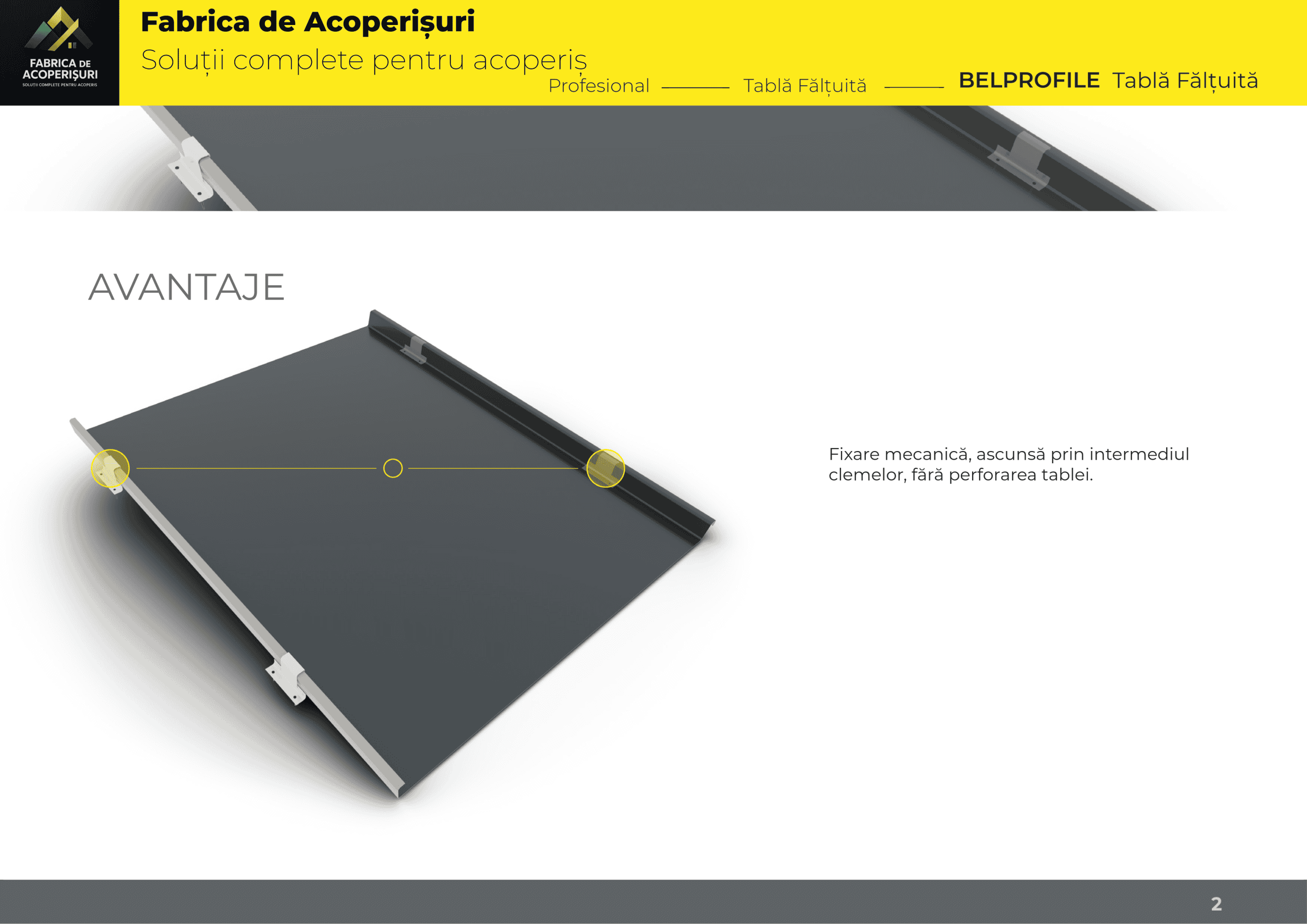 Vedere panouri tablă fălțuită Bellprofile – profil longitudinal