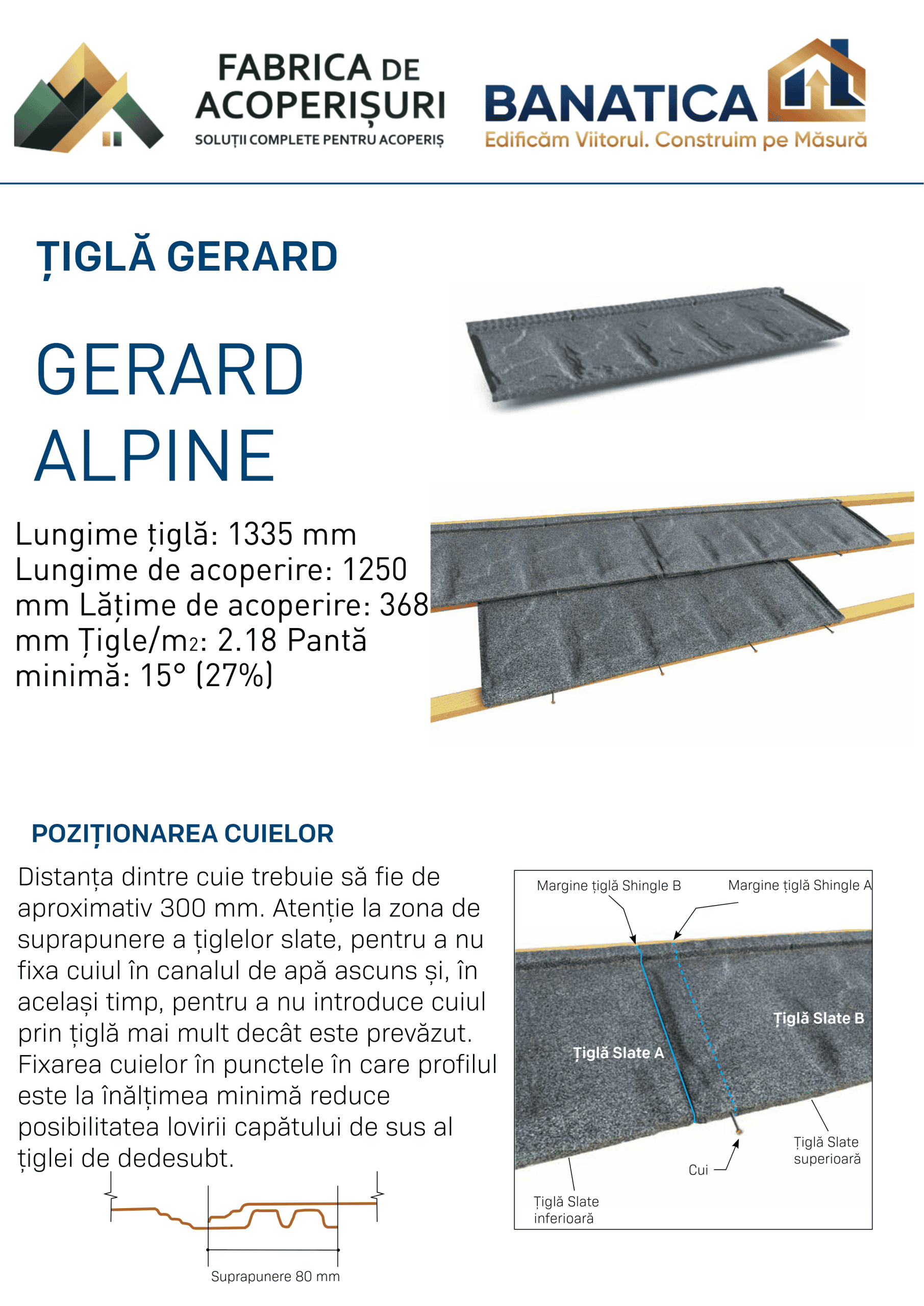 Țiglă metalică cu acoperire de piatră Gerard Alpine – fișă model