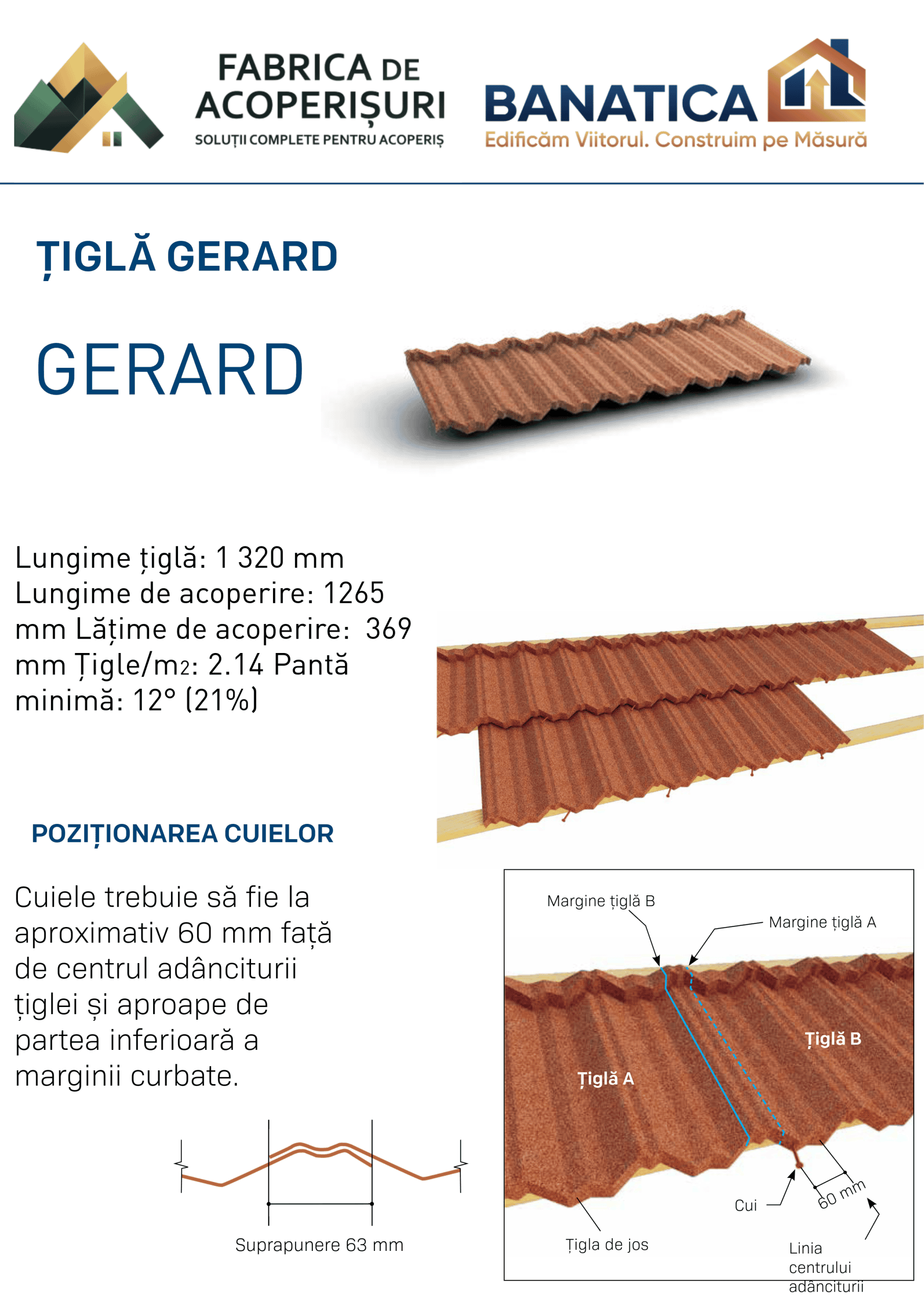 Țiglă metalică cu acoperire de piatră Gerard Classic – fișă model
