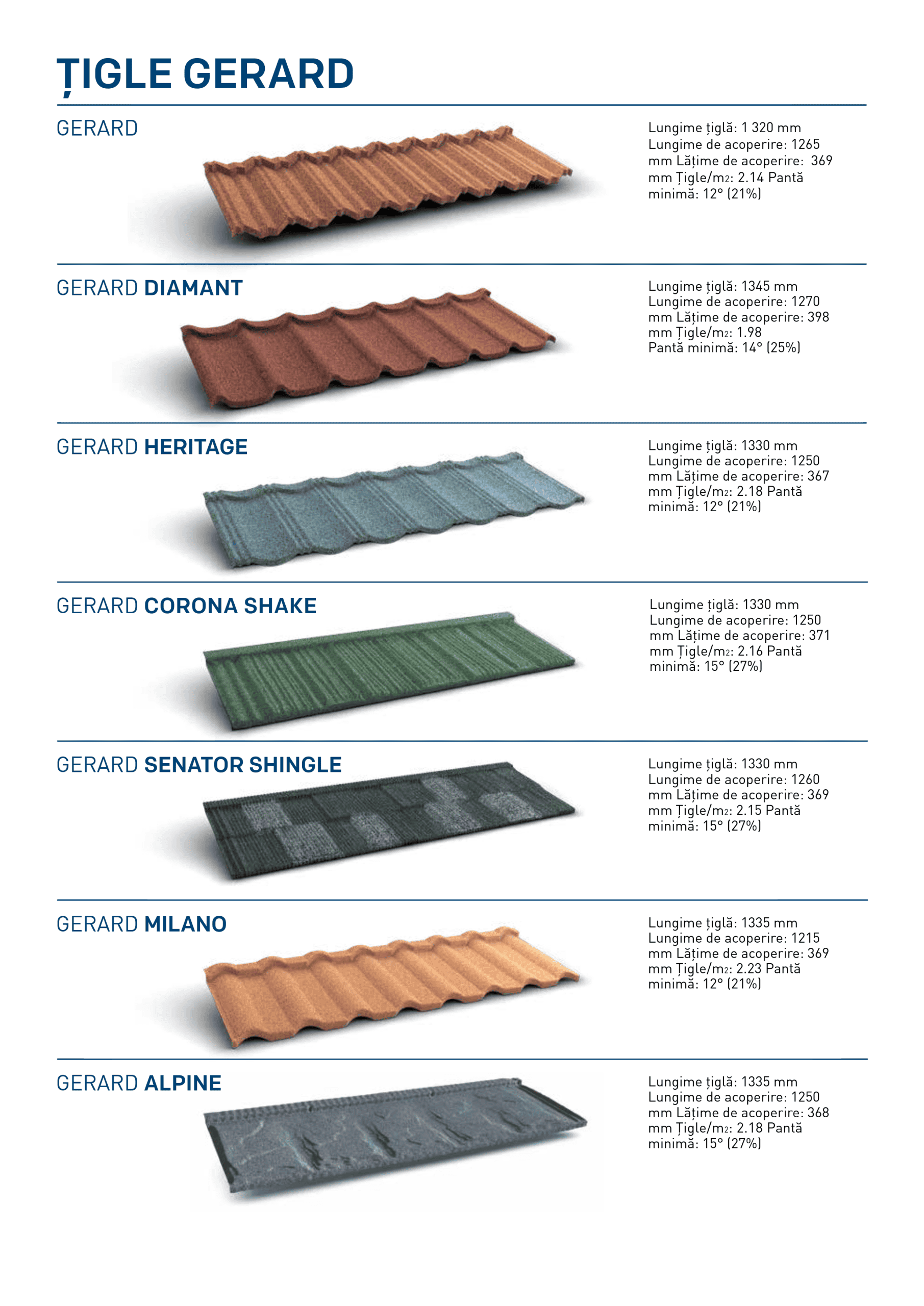 Gama de culori disponibile Gerard Senator Shingle